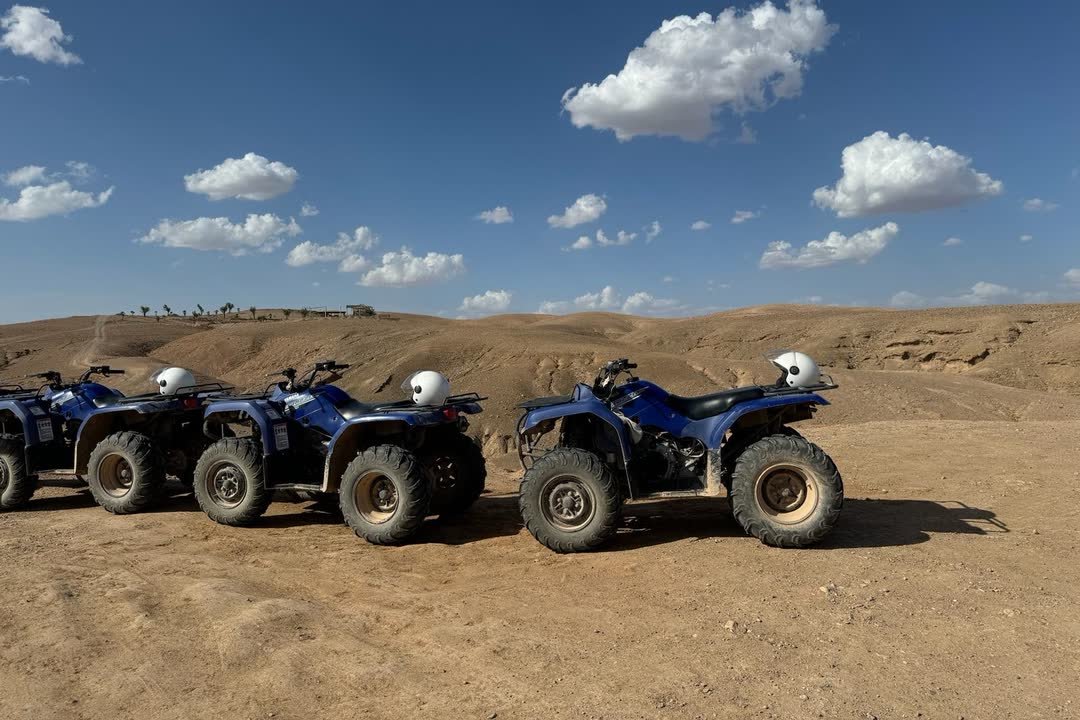 Quad bikes lined up in the desert outside Marrakech